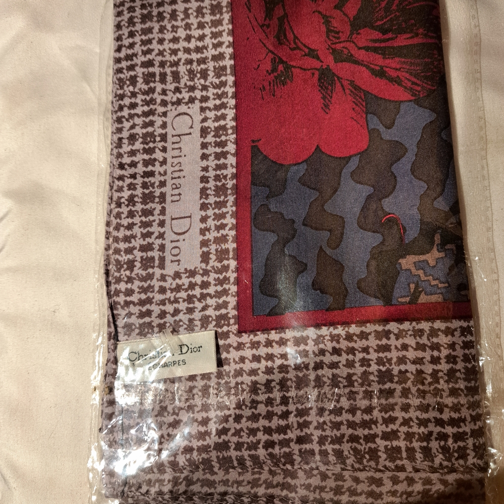 Dior Red and Brown Floral Scarf